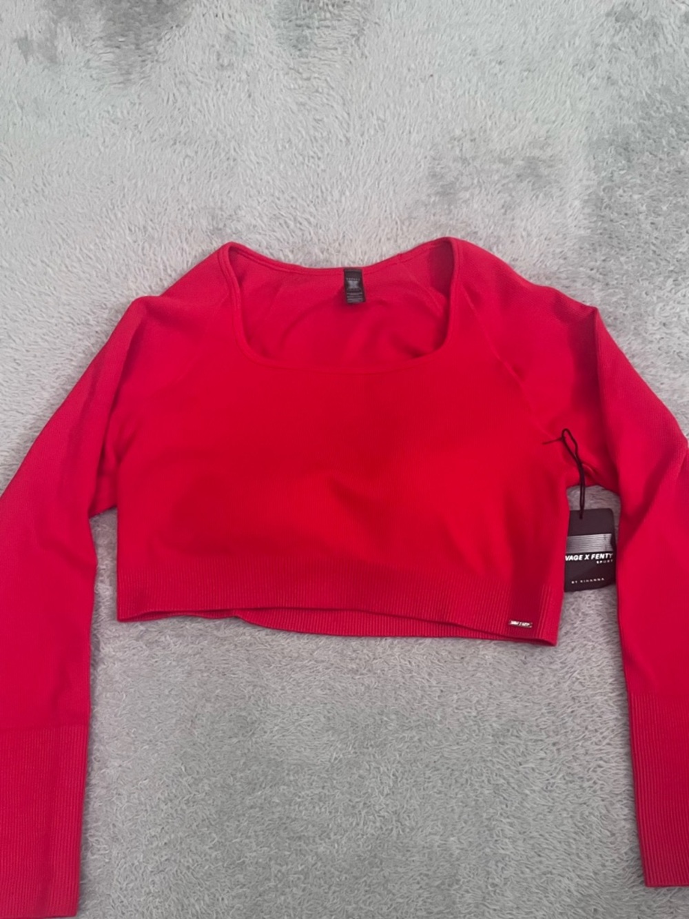 Savage X Fenty Womens Red Ribbed Long Sleeved Top Athletic